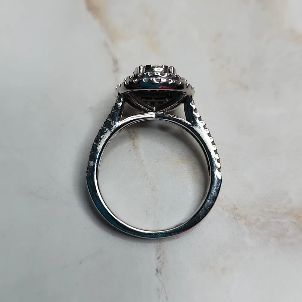 1ct tw Round double halo diamond 10k engagement ring
